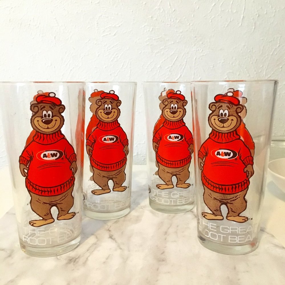 Vintage A&W Root Beer Glass Cups Set Of 4